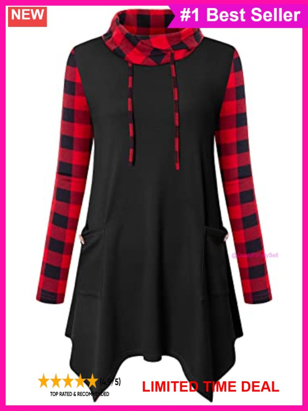 Womens Cowl Neck Asymmetrical Tunic Sweater Long Sleeve Pullover